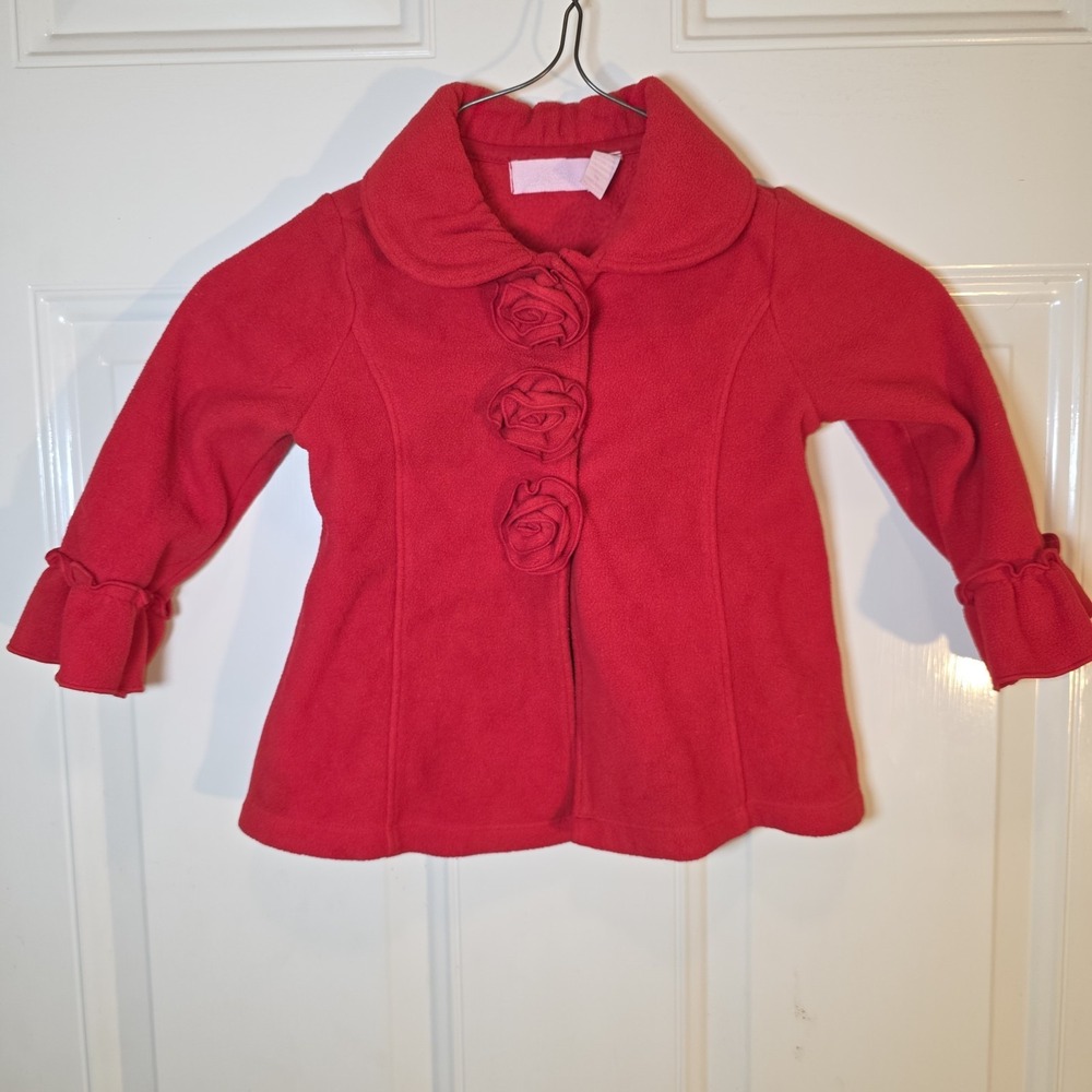 Kids Headquarters Fleece Jacket Red Ruffles Flowers Size 18 Mo Christmas